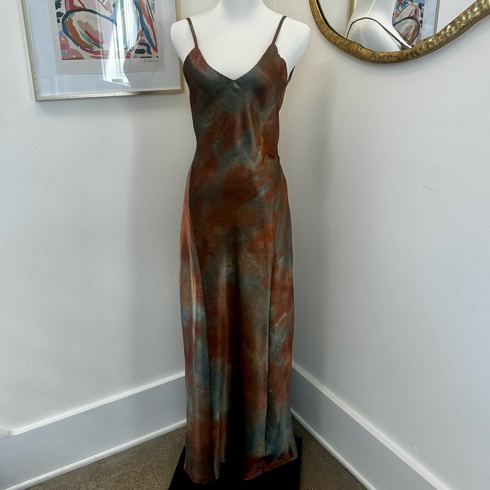 Multicolor Low Back Maxi Slip Dress - Rust, Copper, Green - Size M - NEW